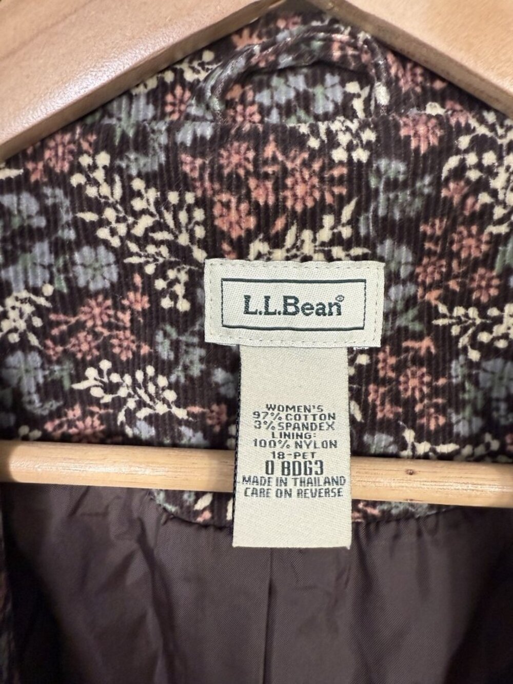 LL Bean Womens Blazer 18 Petite Brown Floral Corduroy Button Jacket Pockets - Picture 7 of 12